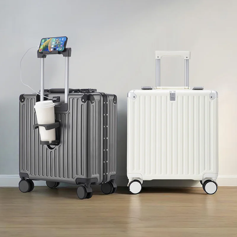 

18 Inch Aluminum Frame Carry On Luggage 3KG Small Suitcase with Antibacterial Lining Password Lock Multi Function for Short Trip