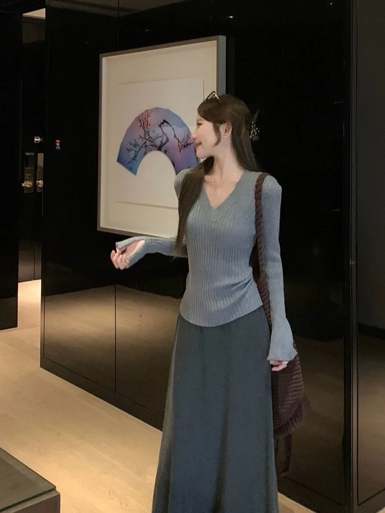 ay V-Ne Gebreide Trui Dames Herfst Winter Afslanken Faionable All-Match Overhead Top Ins Sle Pendelen Sle