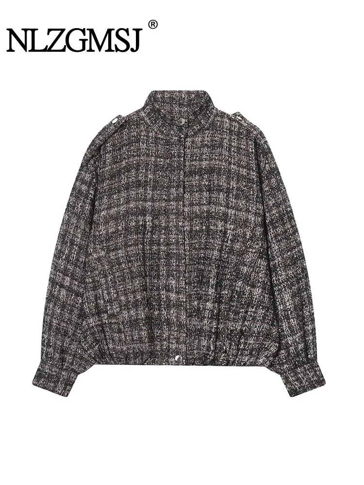 

NLZGMSJ Elegant Women Tweed Jacket 2025 Autumn Winter Long Sleeve Zipper Short Coat Female Outerwear Top Y2K