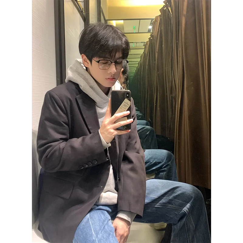 

Cleanfit Bla oulder Padded Men's Casual Suit Jaet Briti Sle Winter Faion Trendy Korean Leisure High-End Feeling