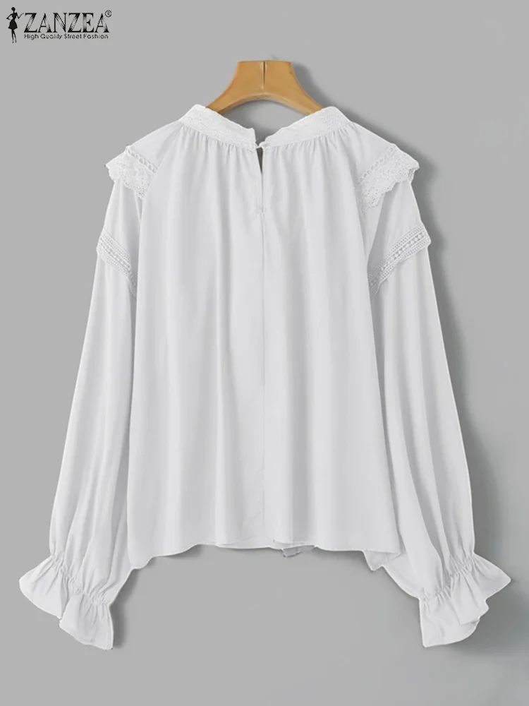 ZANZEA 2025 Frauen Langarm Elegante Bluse 2025, Rüschen Shirts Bogen Kragen Farbe Patchwork Casual Tops Lose Mode Blusas