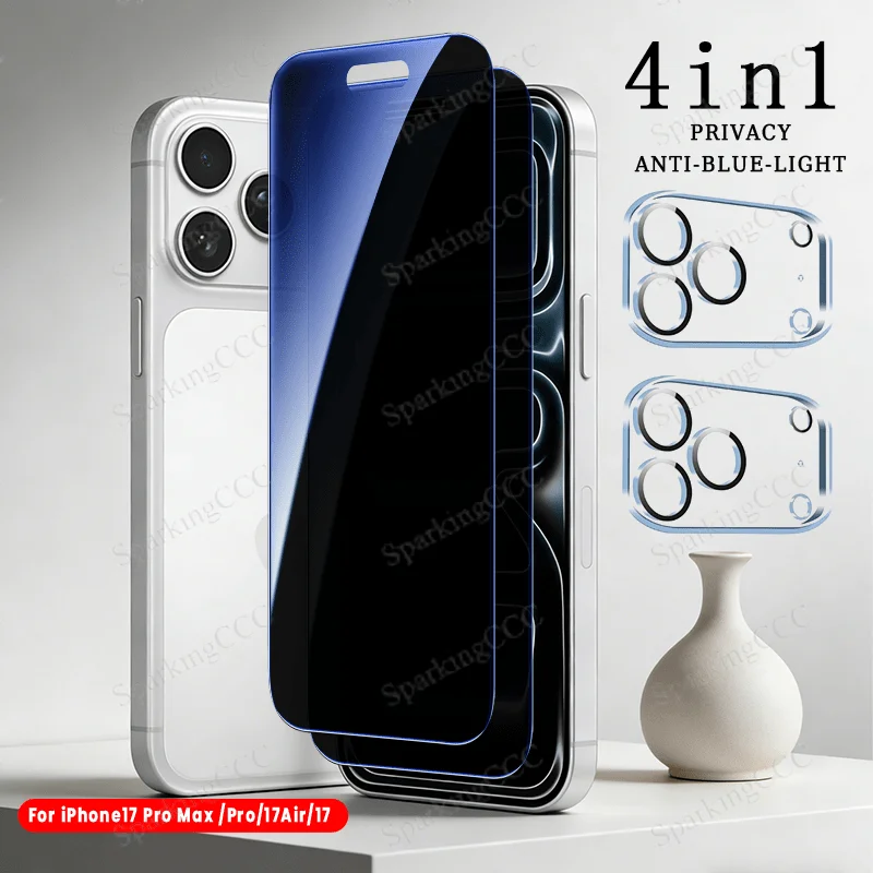 

4in1,Privacy-Protective and Blue Light Blocking Tempered Glass Screen Protector for iPhone17-13 Series,Full Coverage,Using Daily