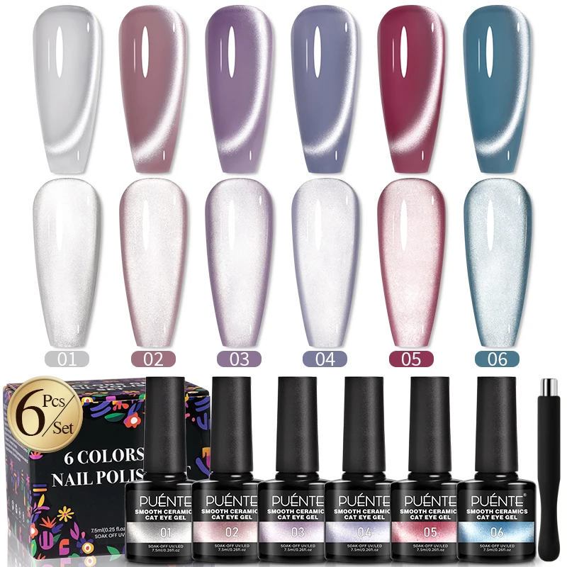 

Набор из 6 гель-лаков для ногтей с эффектом кошачьего глаза и магнитом, гладкая керамическая текстура, полуперманентный, снимаемый, с эффектом лунного света