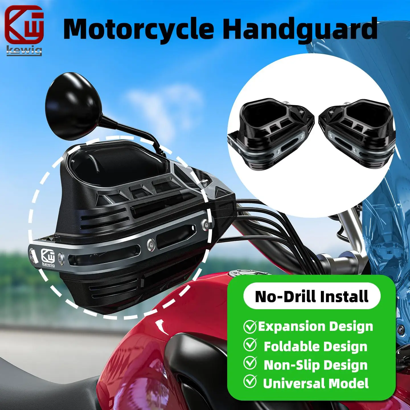 

Kewig 1 Gen Universal Motorcycle Handguards Windproof Rainproof Dustproof Anti-Fall Hand Protector for Motorcycle Scooter E-Bike