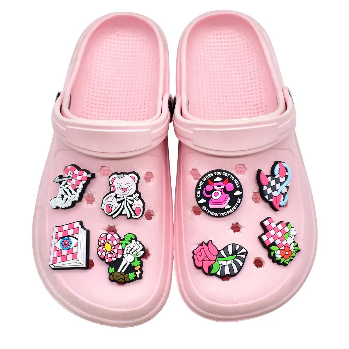 Edgy Alternative Gothic Clown Skeleton Floral PVC Shoe Charms Easy Install Trendy Removable Footwear Decor Accessories For Clogs