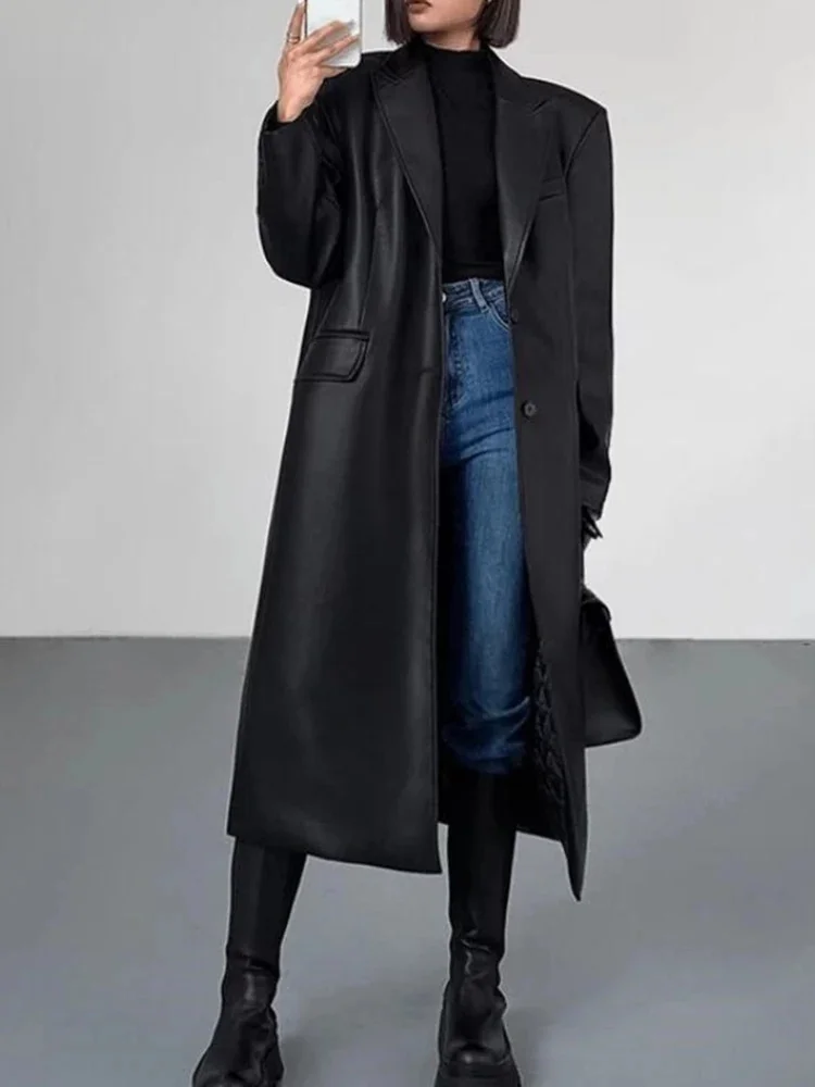 

PU Leather Windbreaker For Women 2025 Spring And Autumn Fashion New Medium Length Jacket Female Clothes 2DB1727