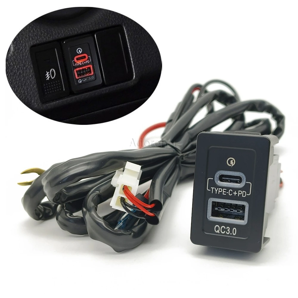 Orange LED Car Quick Charger TYPE-C PD QC3.0 USB Interface Socket Charging Outlet Power Adapter for Suzuki Swift SX4 For Vitara