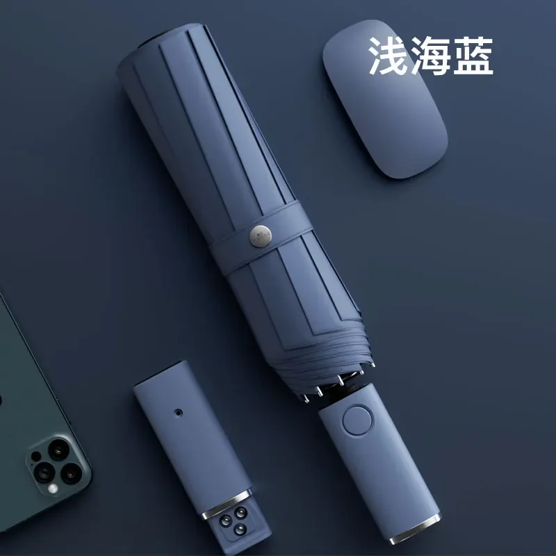 

Rechargeable 3-Eye LED Flashlight Windproof Men's Umbrella Automatic Umbrella Double Umbrella