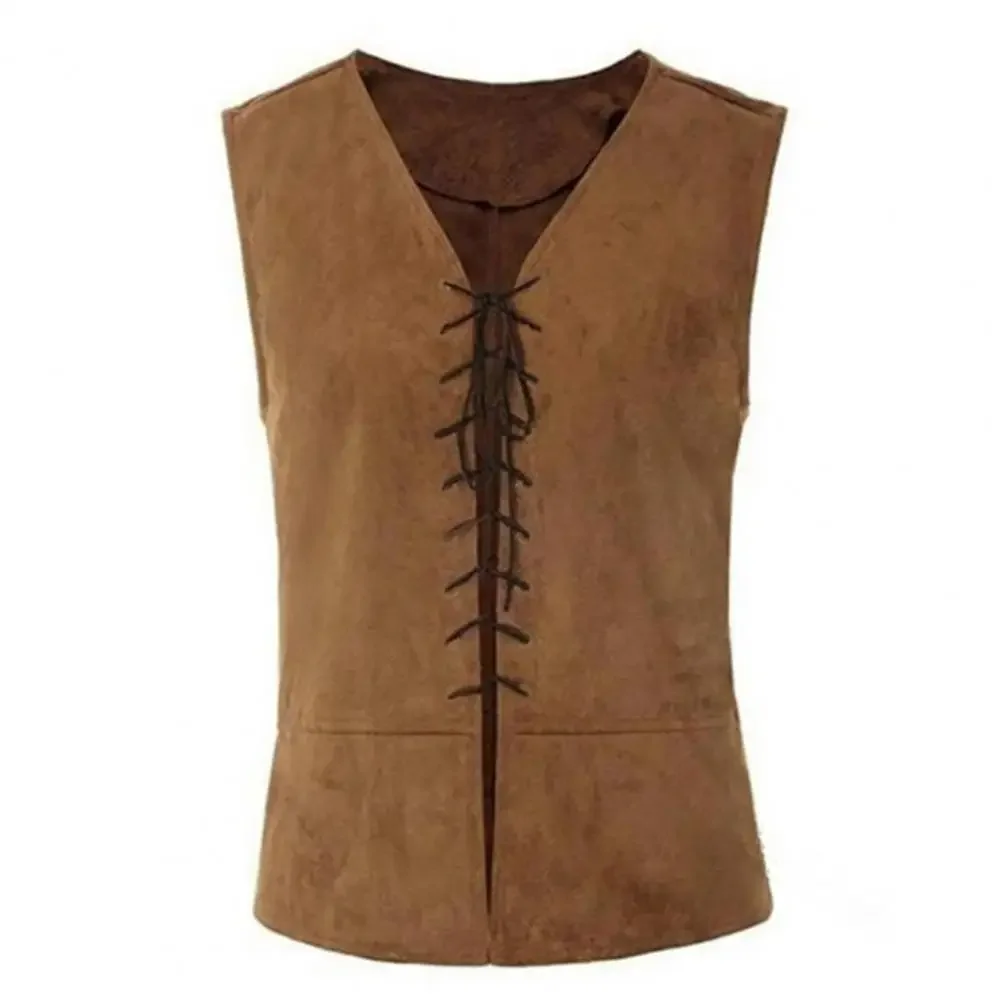 Men Pirate Vest Medieval Lace Up Sleeveless Cosplay Performance Hallowen Party Role Play Tank Top