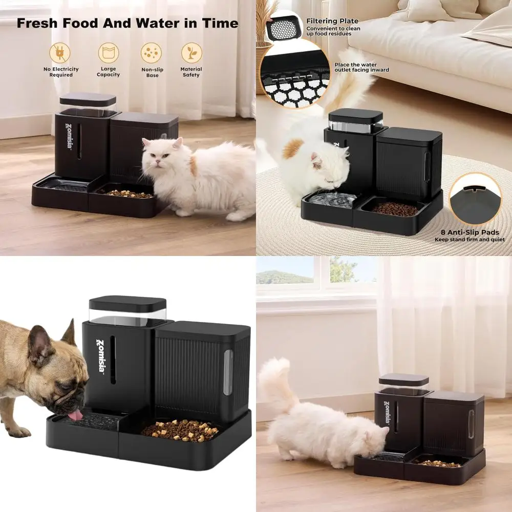 

2-in-1 Automatic Pet Feeder with Rotatable Dispenser, Large Capacity for Small Dogs, 1.6GALx2, Black