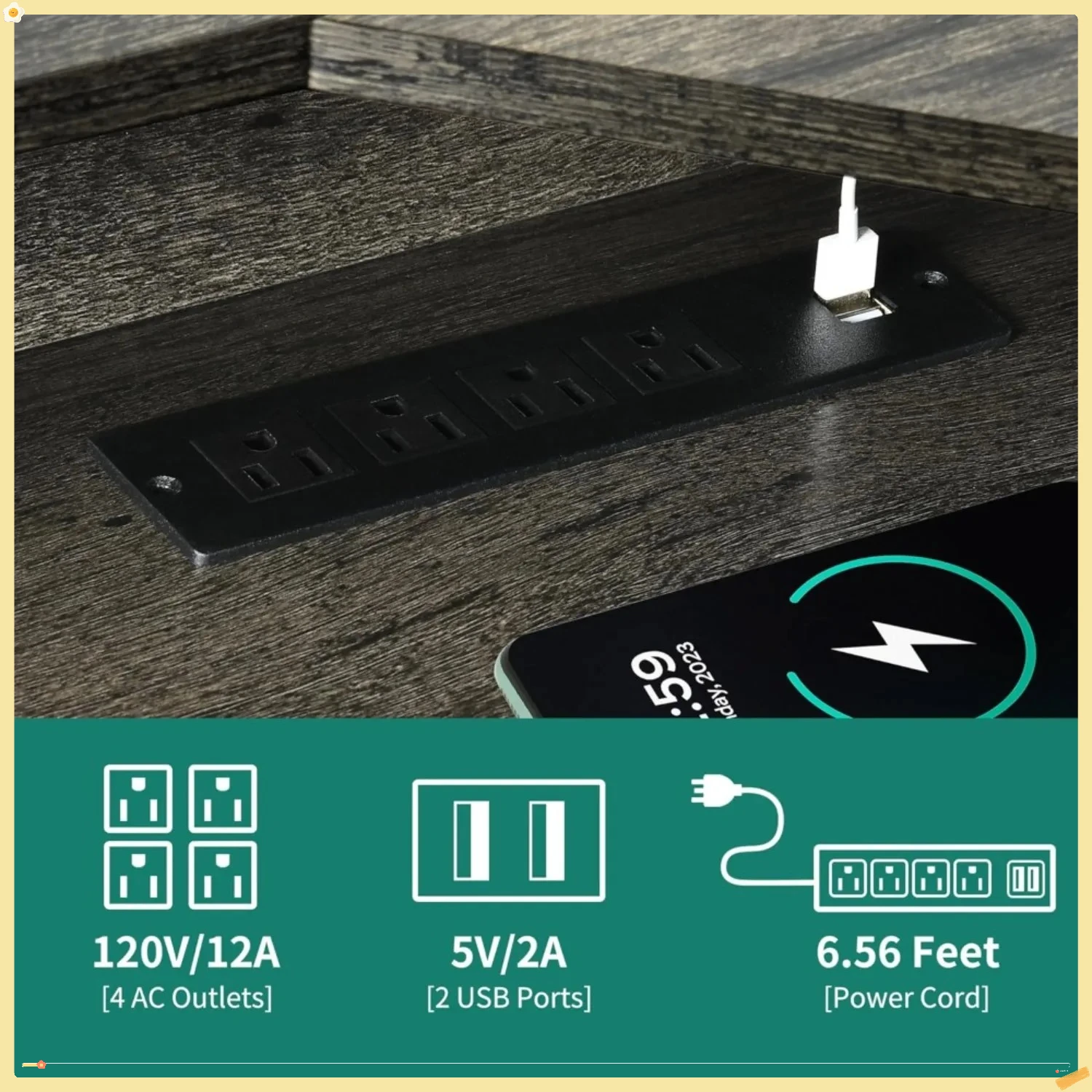 Scrivania a L intelligente con prese di corrente e LED incorporati, scrivania ad altezza regolabile da 60 pollici per l'home office