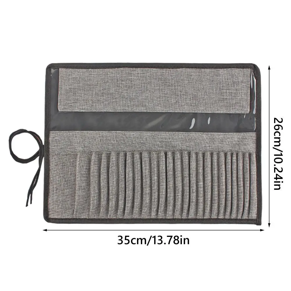 Canvas Painting Brush Storage Pouch Grey 24 Holes Roll Up Pen Bag Waterproof Sketching Pencil Holder Painting Brush Storage