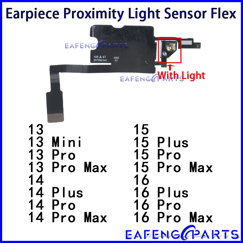 

Earpiece Light Sensor Proximity Flex Cable for Iphone 15 Pro 16 13 14 Mini Plus Max + Ambient Light Sensor with Mic Ribbon