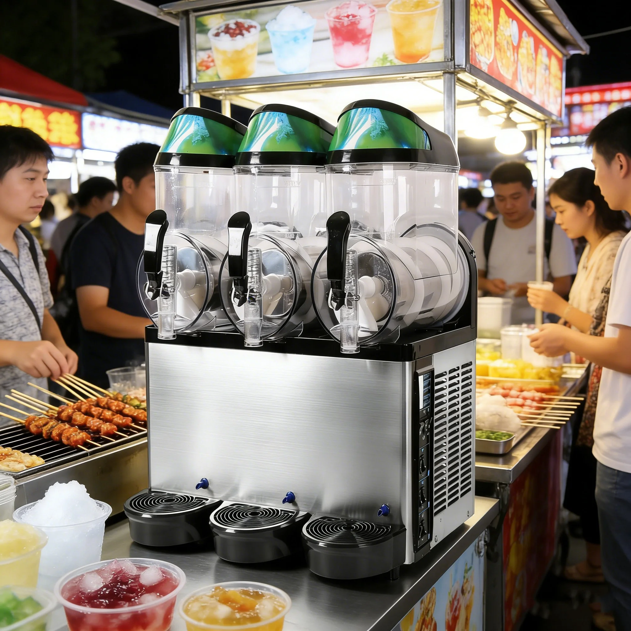 Mobile Ice Slushy Slush Food Truck Trailer Cart Triple Cups Making Daiquiri Machine Frozen Commercial for Sale