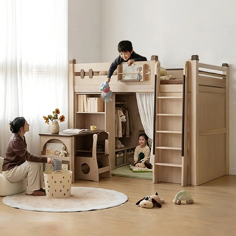 All Solid Wood Children's Bed Bed Under The Cabinet Cloakroom Secret Space Children's Room Bed Wardrobe Desk Integrated