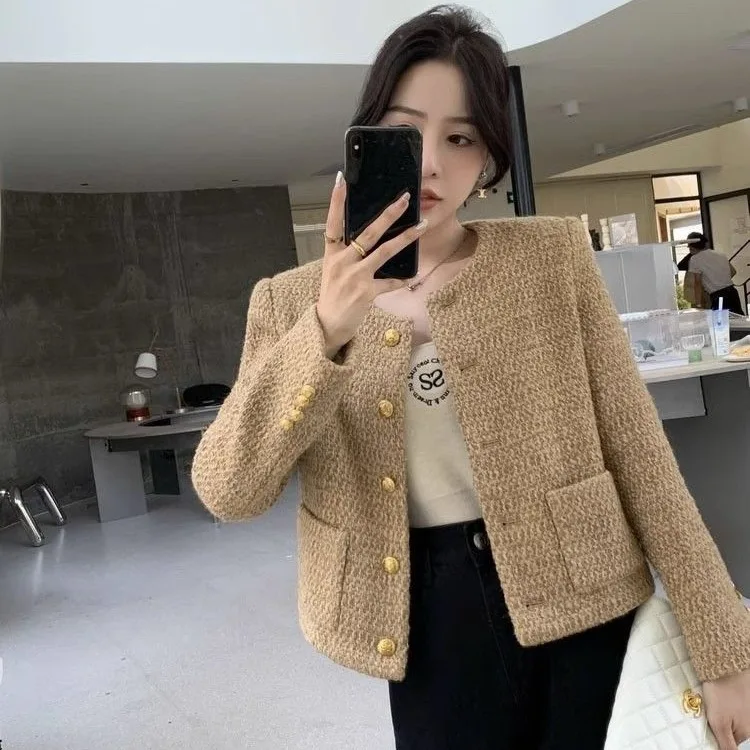 

Faionable ort Woolen Women's Jaet Commute Sweet Heart Sle Trendy Commute Sle Ladies ort Coat Autumn 2025