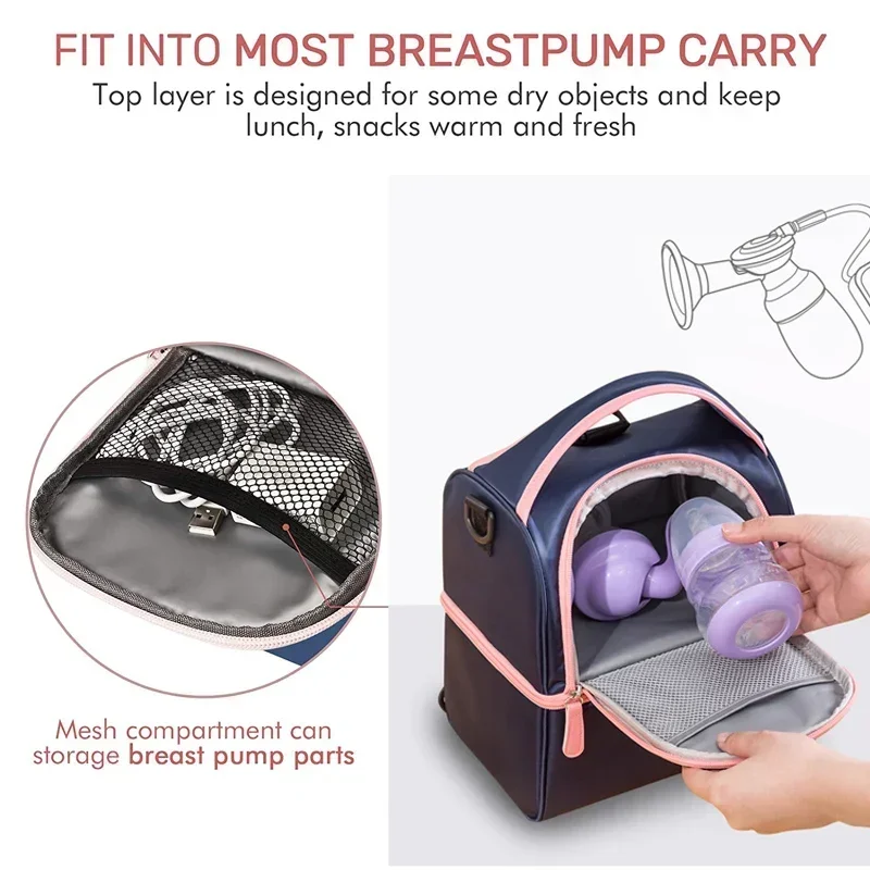 Double Laye Cooler Lunch Box Bag Breast Milk Storage Bag Food Fresh Bag Multifunction for Men Women Work Outdoor Travel Picnic