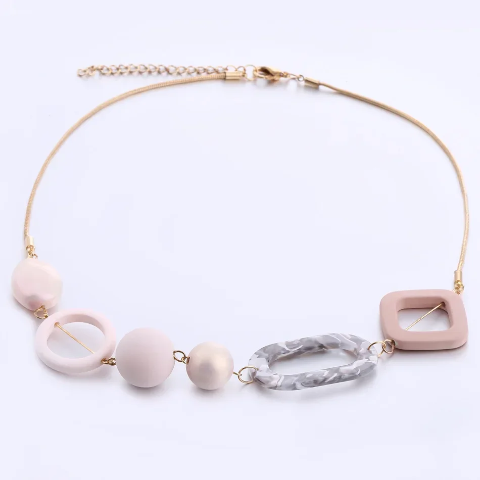 Women\'s Acrylic Beads Necklaces Round Circle Pendants for Women Colorful Beaded Necklace Fashion Chic Jewelry