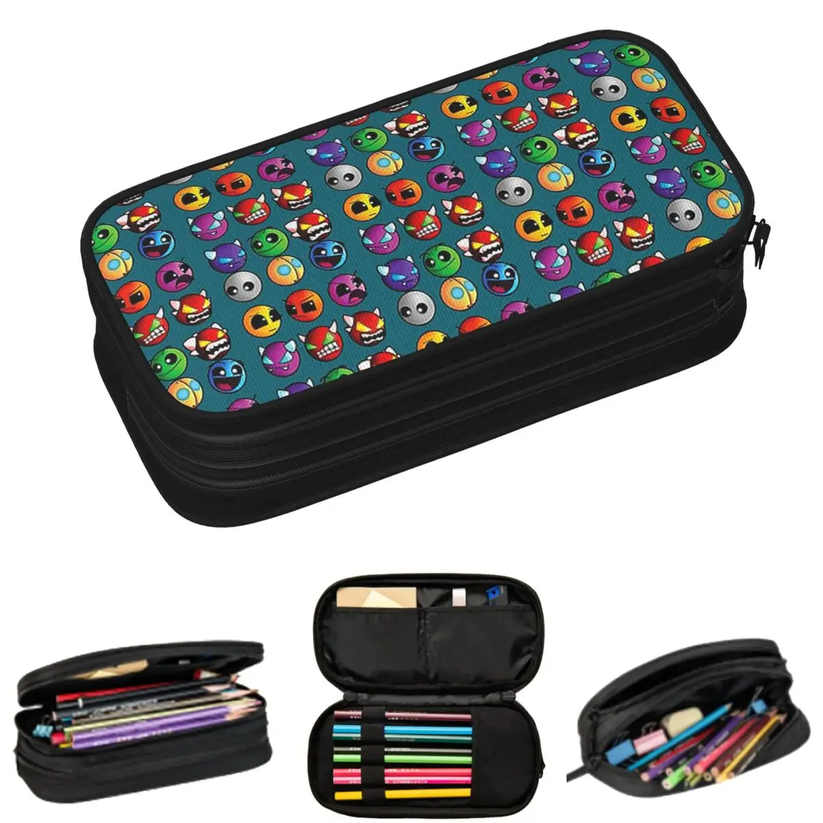 Video Game Geometry Dash Pencil Cases for Students Gifts Pen Box Pencil Bag Large Storage Pencil Pouch