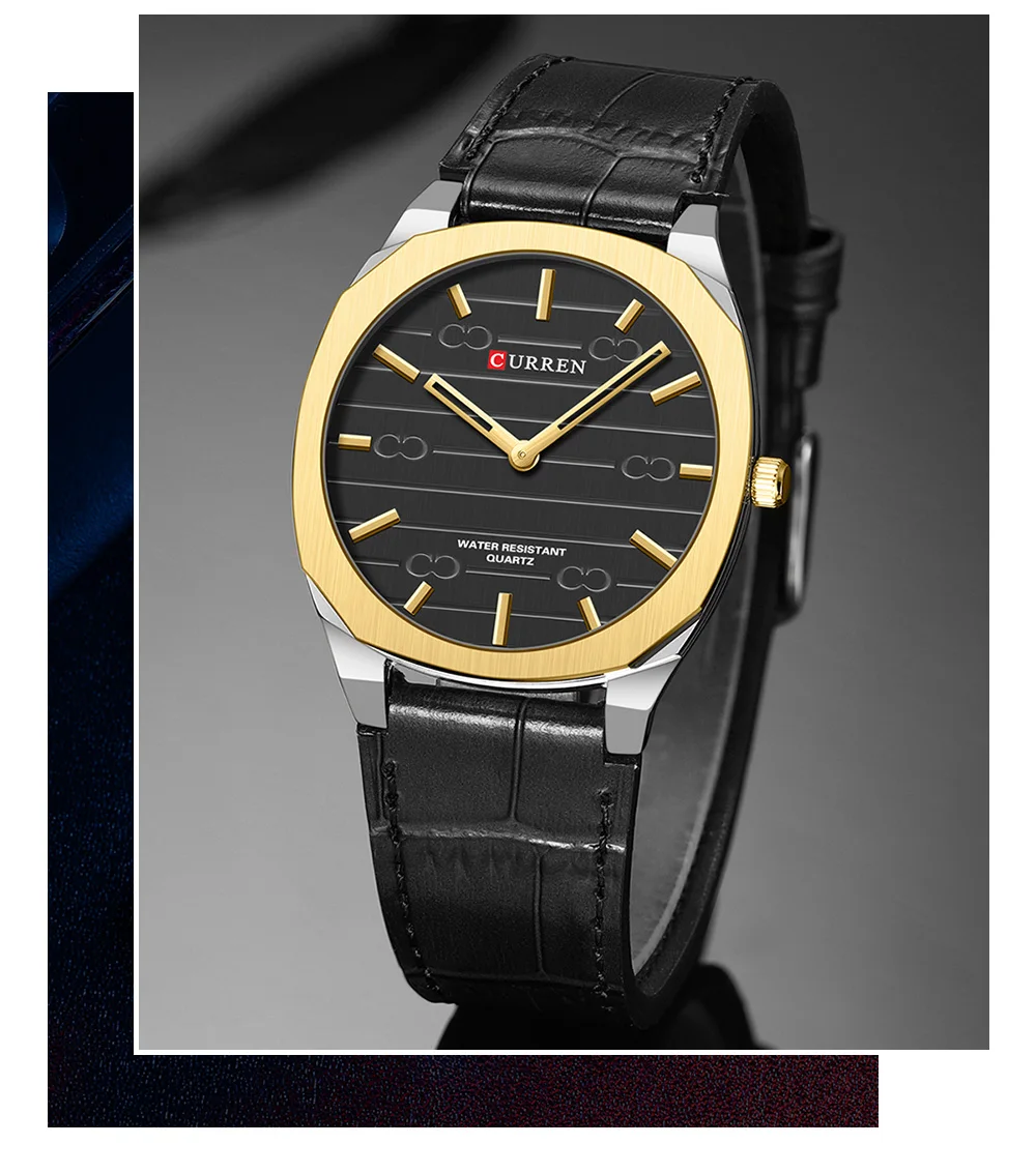 CURREN Herren Minimalistisches Quarz-Armbanduhr ohne Sekundenzeiger, Modisches Schlankes Leichtgewicht-Armband mit Lederband 8480 – Detail 12