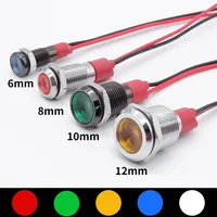 Luz indicadora de advertencia LED de Metal negro, 6/8/10/12mm, lámpara de señal, interruptor de cables piloto, 5/12/24/220V, rojo, verde, azul, blanco y amarillo