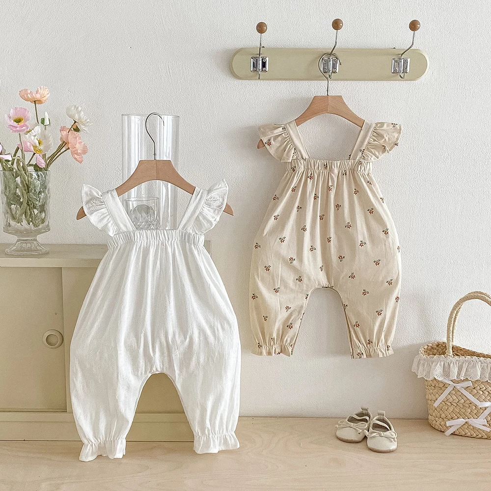 

Комбинезон для маленьких девочек, весна-лето, кружевное боди с оборками и цветочным принтом для одежды для малышей, детские комбинезоны, детские комбинезоны для детей от 6 месяцев до 4 лет