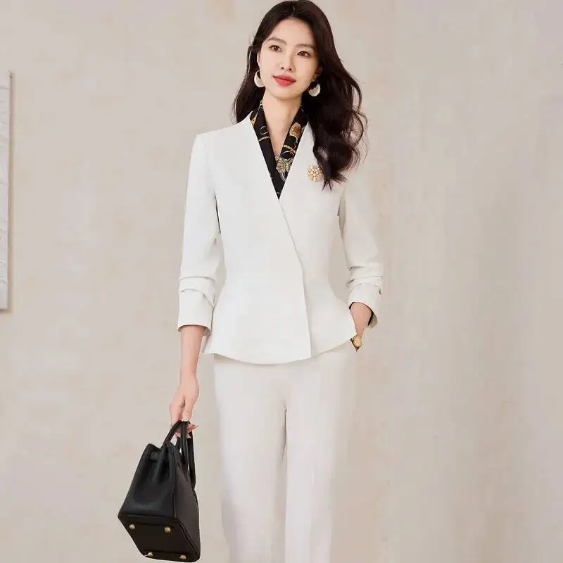 Plus Size 5XL Autumn Winter Formal Pantsuits for Women Business Work Wear Career Professional Ladies Interview Trousers Sets