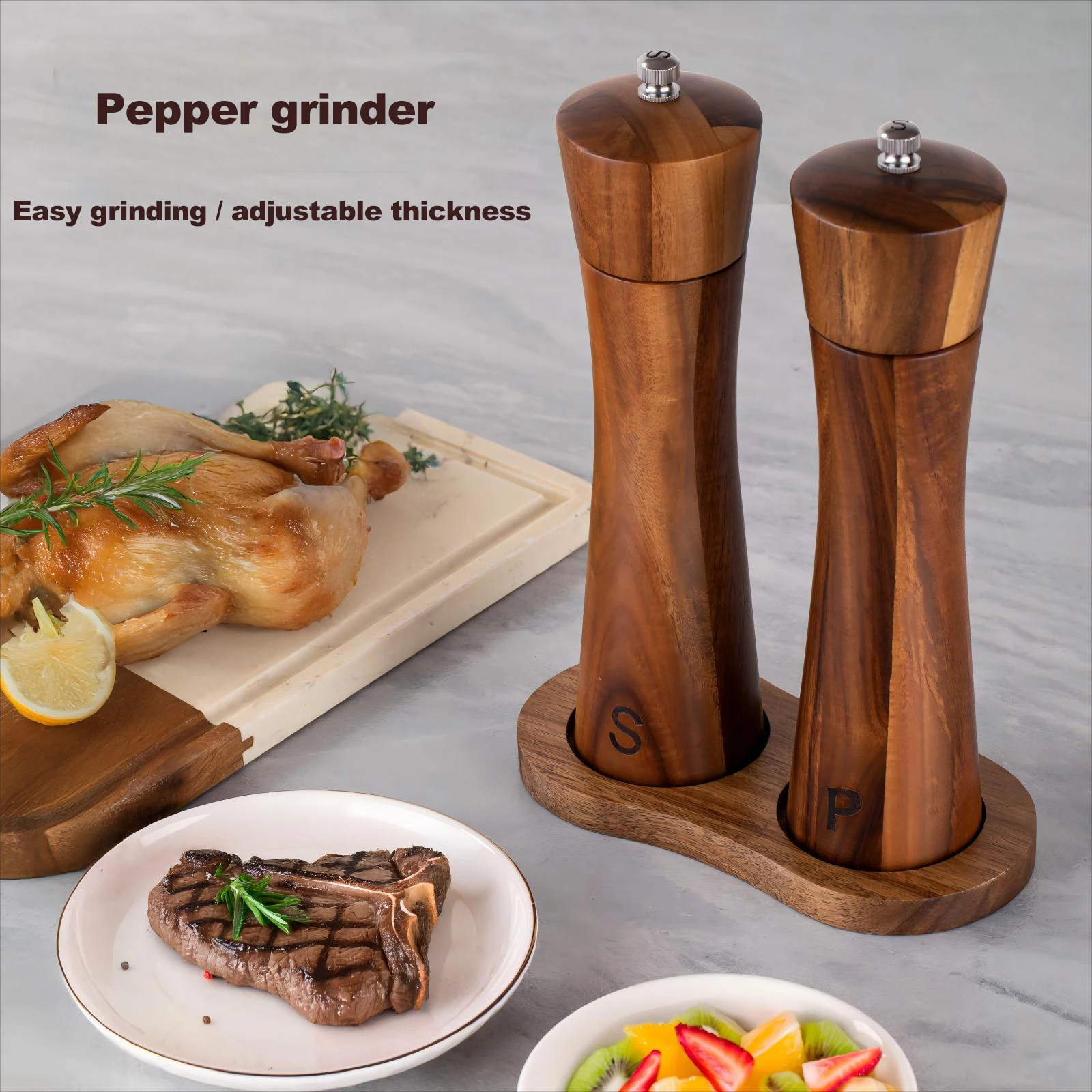 2-pcs Pepper Grinder Set, Manual Salt and Spice Mills with Adjustable Coarseness Kitchen Tools