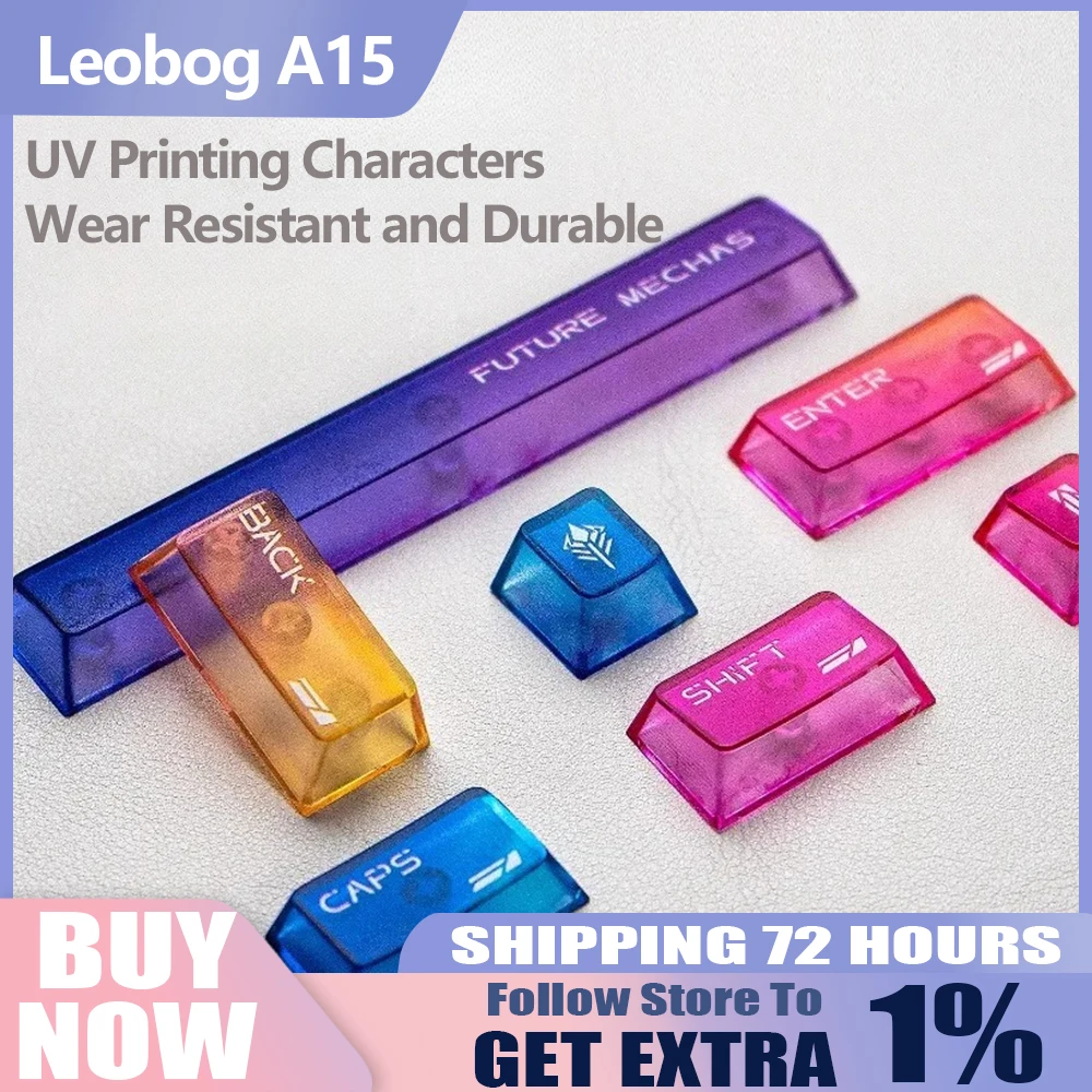 

Leobog A15 Rainbow полупрозрачный ПК 115-клавишные колпачки для клавиш с вишневым профилем и УФ-принтом для механических клавиатур Hi75 для игр