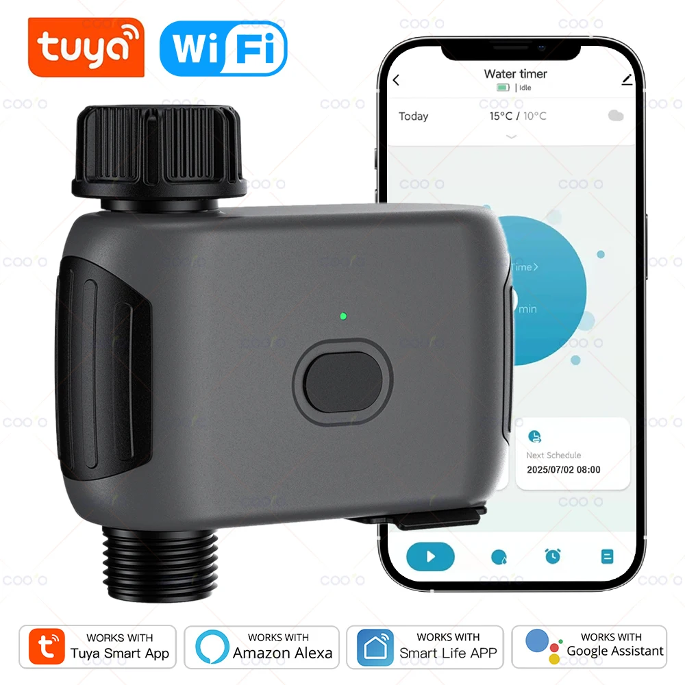 

Tuya Wi-Fi садовый таймер для воды с задержкой дождя, программируемый автоматический таймер для орошения, шланг, кран, спринклер, работает с Alexa Google