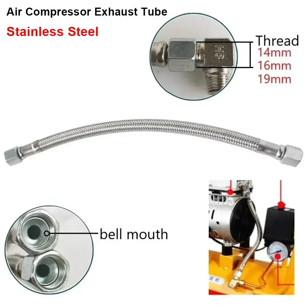 1Pcs 400mm Air Compressor Exhaust Tube 14/16/19mm with Air Pump Check Valve Intake Tube Stainless Steel Hose Connecting Pipe