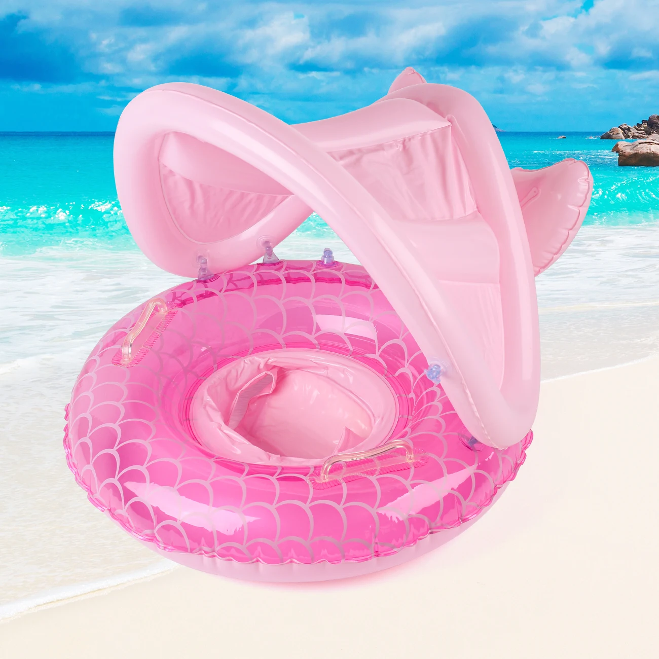 1 Stück Schwimmring mit Sonnendach, Pool-Float mit Sicherheitssitz, Schwimmring mit Sonnenschutz