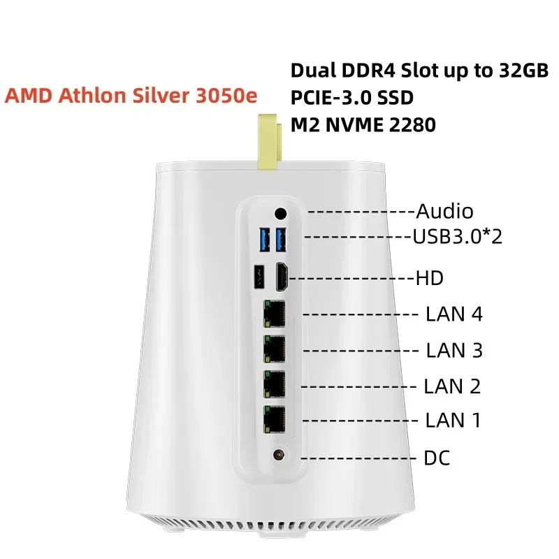 

Tolibek Mini PC NAS Firewall Router AMD R7 5825U DDR4 M.2 NVME 2280 4 LAN Pfsense Linux Windows 10 Industrial Computer PC