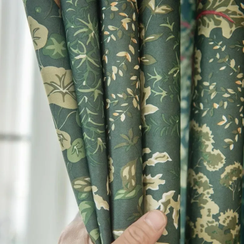 1 Piece Small Fresh Floral Green Print Pastoral Country Curtain Living Room Panel Privacy Home Curtain Bedroom Balcony Curtain