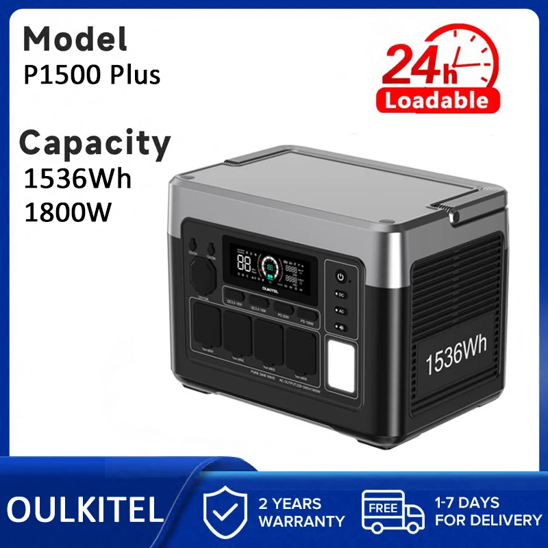 Oukitel P1500 Plus centrale �lectrique portable 1800W 1536Wh g�n�rateur ext�rieur 4000 cycles Lifepo4 App contr�le