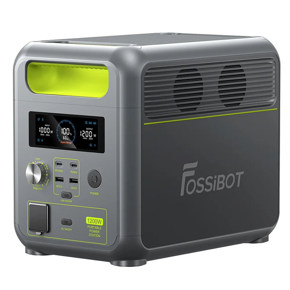 FOSSiBOT F1200 Portable Power Station, 1024Wh Capacity, 1200W Rated Power, 3 LED Light Modes, 7 Output Ports, BMS Protection