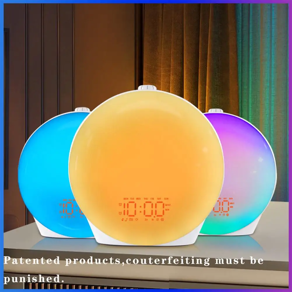 Led Sunrise Alarm Clock 14 Light Modes 16 Million Colors Rechargeable Led Display Desk Lamp Atmosphere Night Light