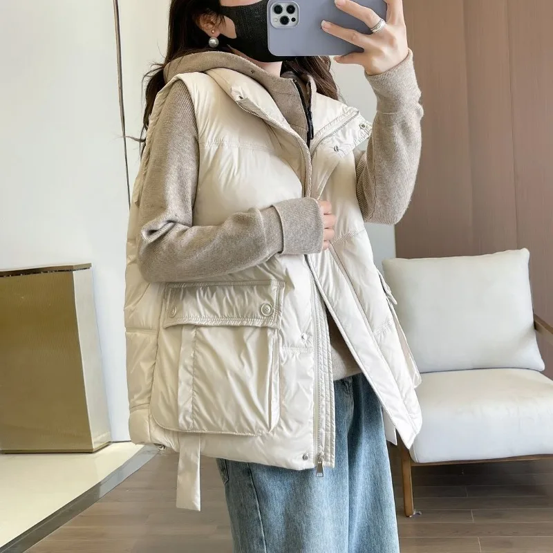 

Women's Autumn Winter Vest New Sleeveless Down Cotton Coat Versatile Fashion Washable Shiny Waistcoat Vest for Women Tops