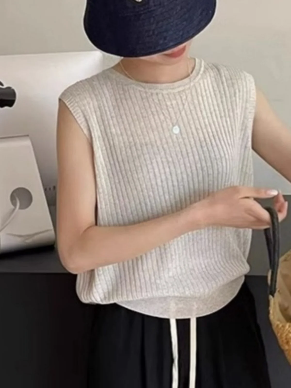 

Женский вязаный жилет Bla Cross Bal Svel, летний свободный дизайн с вырезами, круглый топ длиной Ne ort