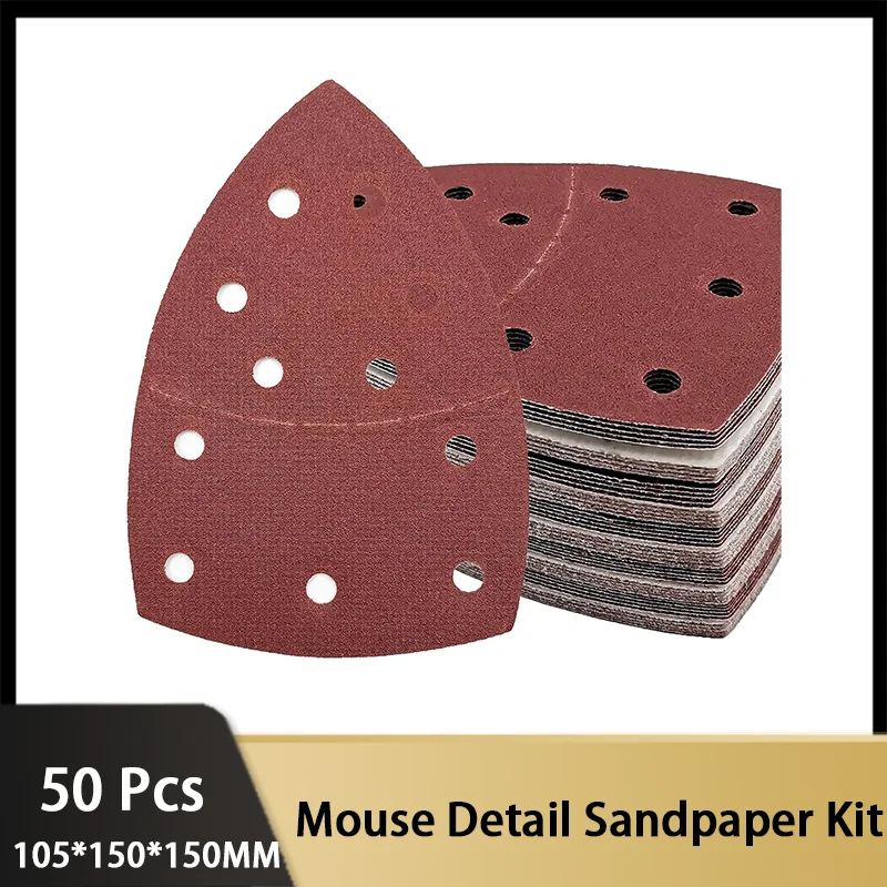 

105*150*150MM 11 Holes Mouse Triangular Detail Sandpaper Kit Grit 80-120 Hook and Loop Sander Pads Abrasive Sanding Paper