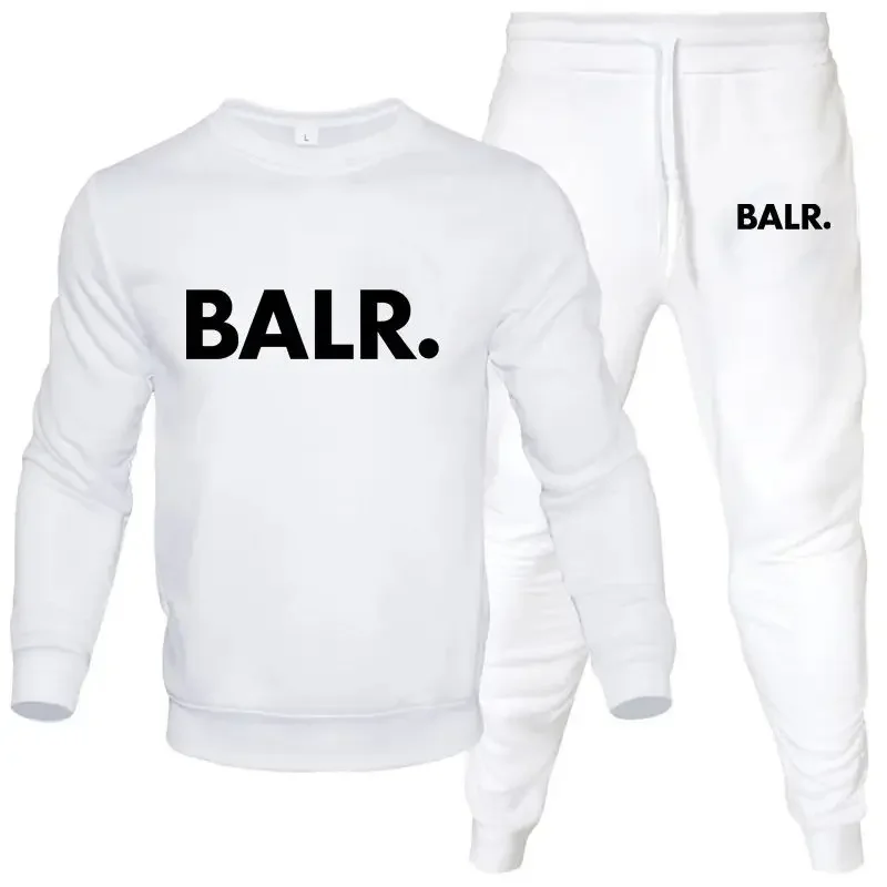 Men\'s Sets 2-Piece Hip Hop Anime Cartoon BALR Printed Plus Fleece Fashion Autumn Men O-Neck Sweatshirts Sweatpants Casual Suit