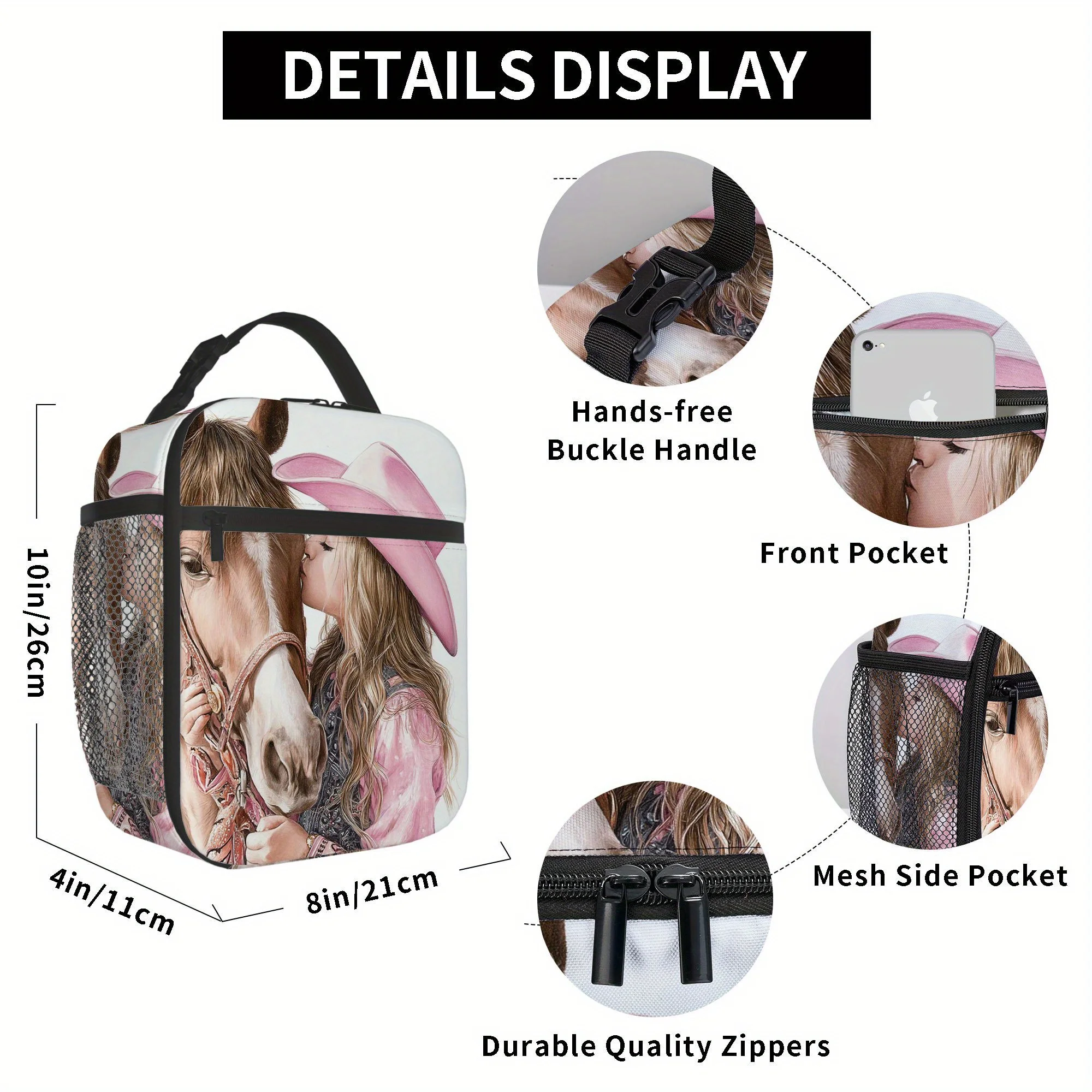 1pc, in Cowboy Hat Kissing Horse Printed Thermal Bag, Insulation Bag, Insulated Bag, Not for Food Contact, Suitable for Home, Re
