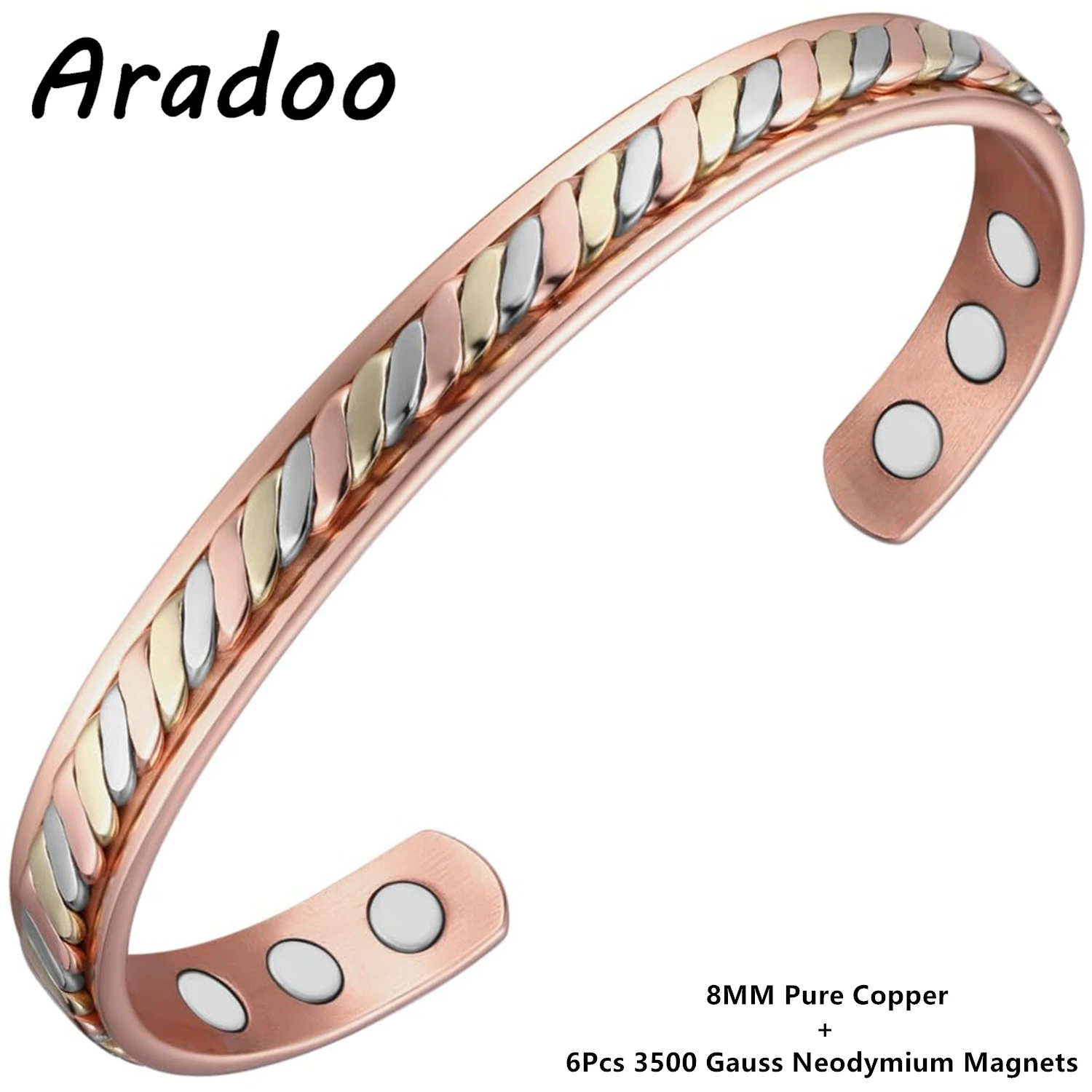 ARADOO Handwoven Copper Bracelet for Women with Ultra Strength Magnetic Cuff Bangle