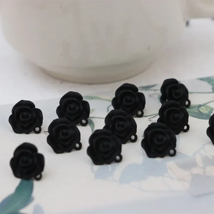 10pcs Black Flower Earrings Connectors Alloy Stud Earrings Base Earrings Hooks for Diy Jewelry Making Findings Accessories