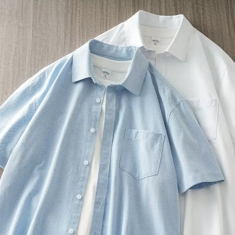 Summer Men's Solid Color Shirt Sky Blue, Black, White, Gray Pocket Short Sleeved Shirt Daily Casual High-quality Tops 2026 New
