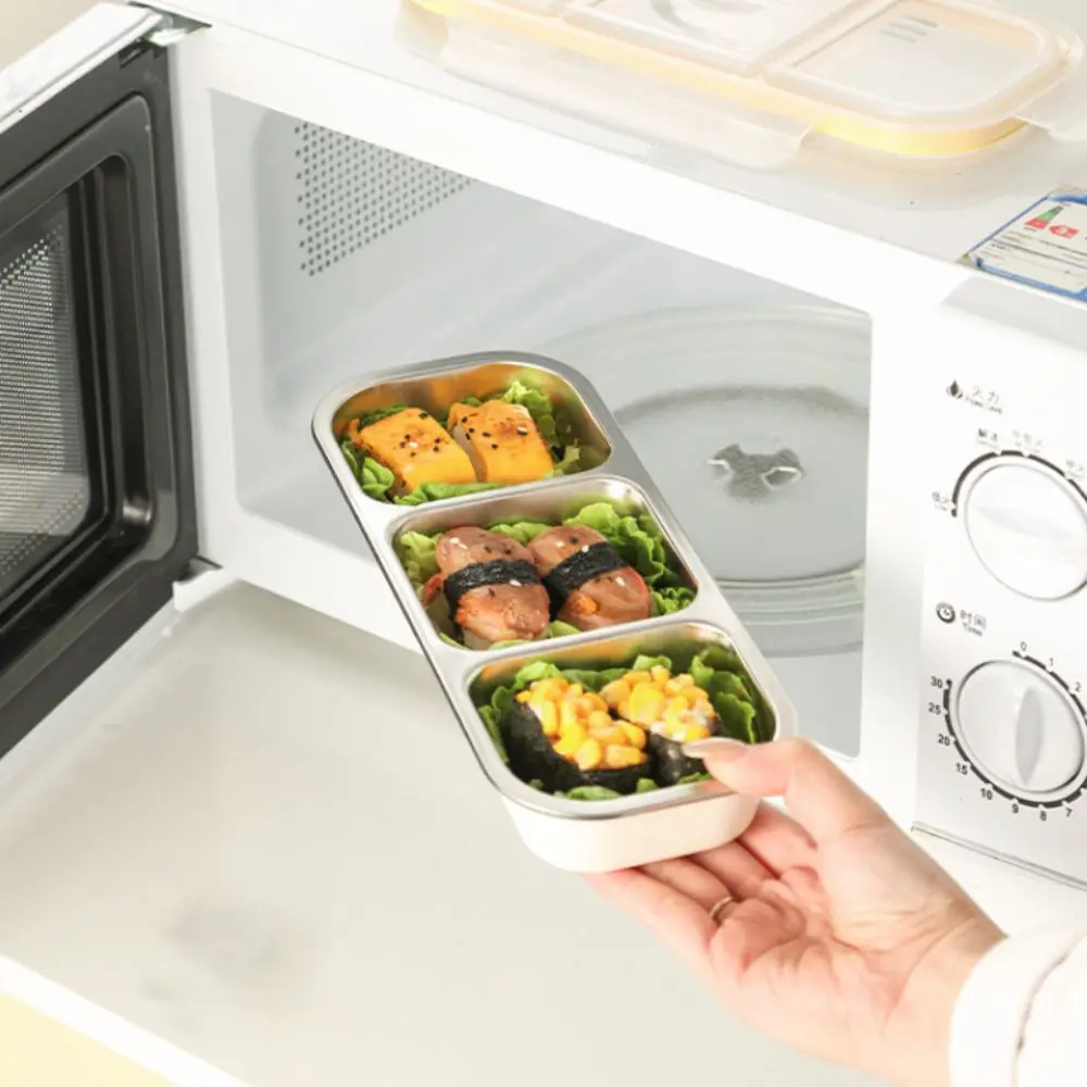 

Portable Stainless Steel Camping Lunch Box Leak-proof 2/3 Grids Snack Box Microwavable Divided Food Storage Box School
