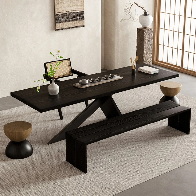 

Wabi Sand wind solid wood tea table and chair combination home living room office modern simple tea table high sense