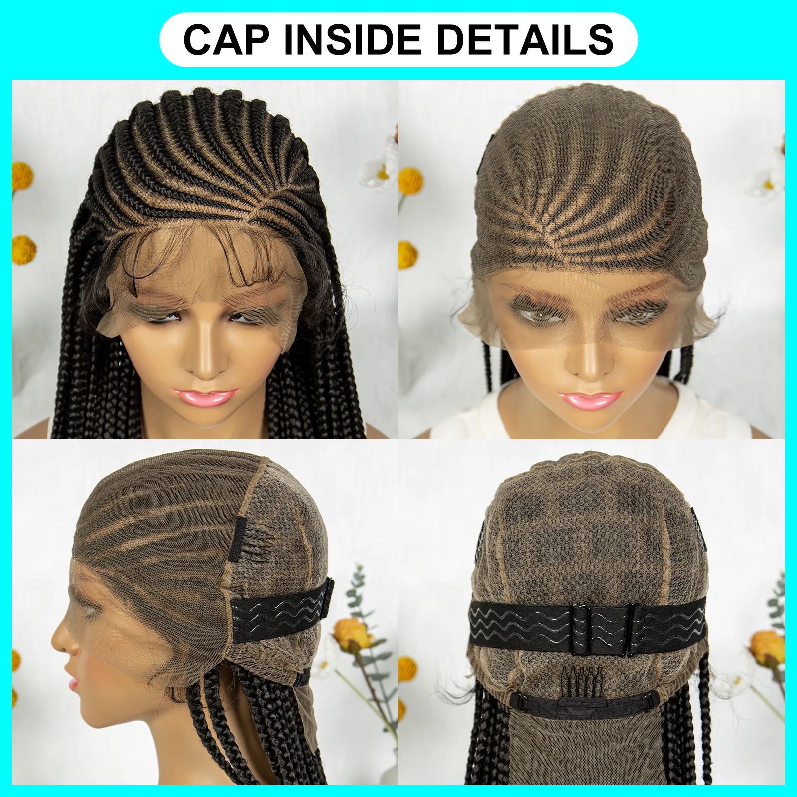 KIMA Synthetic Cornrow Box Braided Wig Full Lace Wigs Fulani Stitch Braids with Baby Hair for Black Women