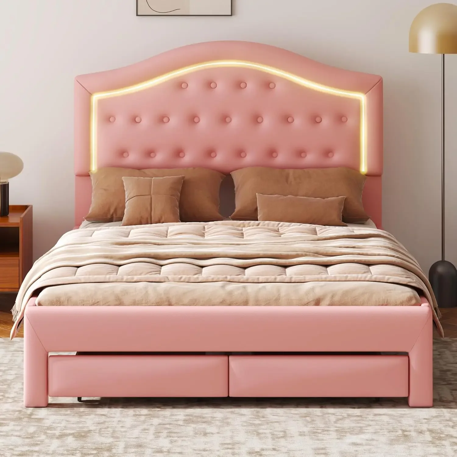 

Storage Bed Frame with LED Headboard & USB Charging