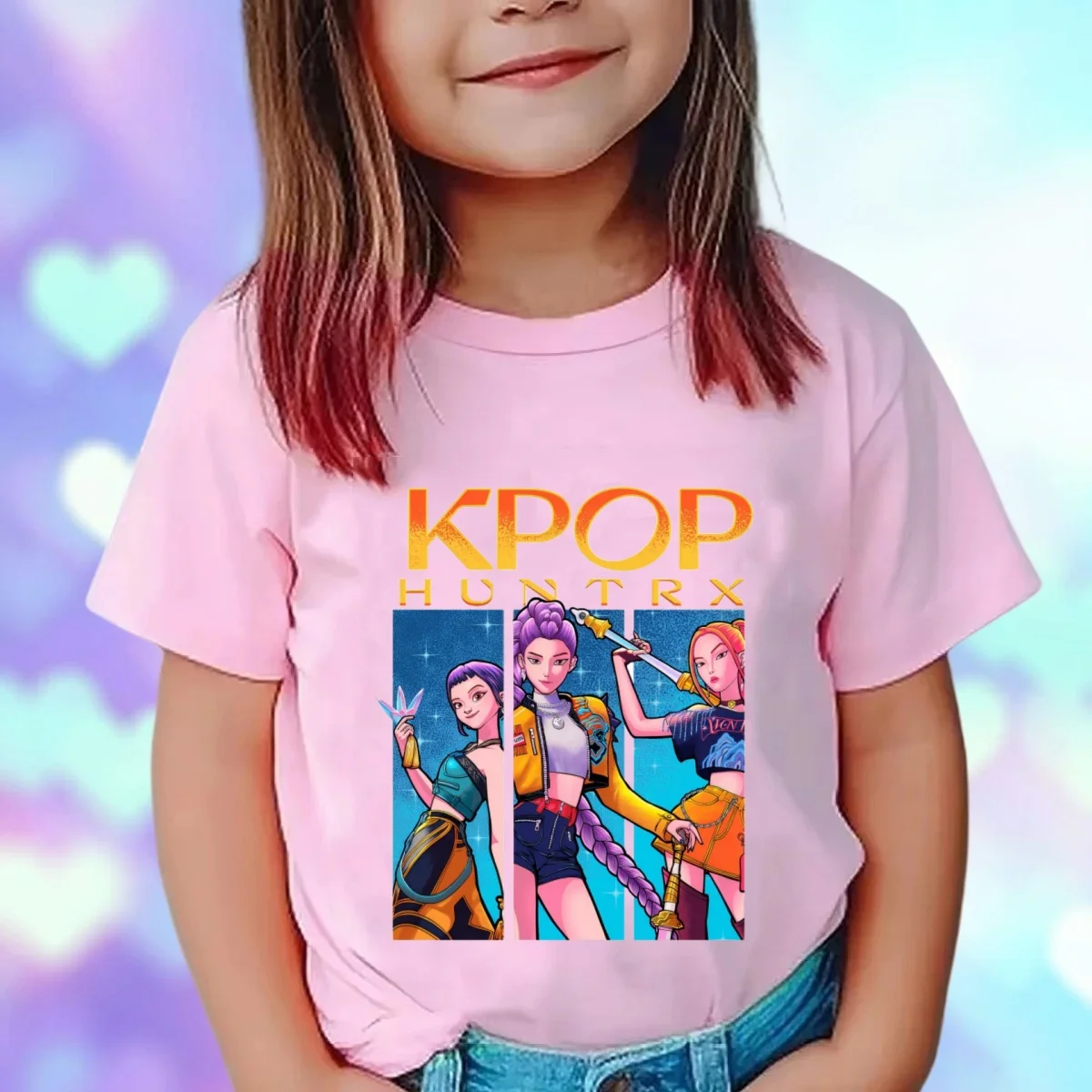 Kpop شيطان الصيادين ملابس الأطفال قصيرة الأكمام الوردي تي شيرت Kpop شيطان الصيادين النمر Harajuku التي شيرت للبنين بنات هدية #3